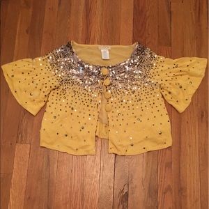 LaROK Metallic Sequin Yellow Cardigan Sweater